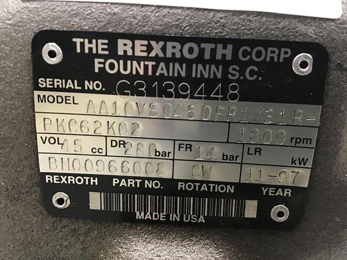 Used REXROTH Pump AA10VS045DFR131RPKC62K02 Used