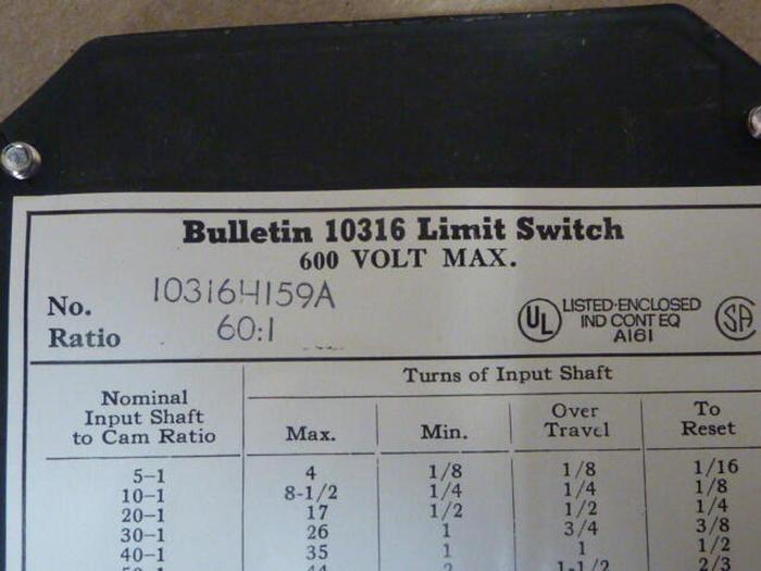 Used CUTLER HAMMER Rotating Shaft Limit Switch 10316H59A #29610