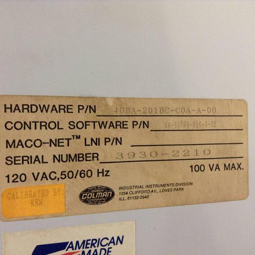 Used BARBER COLMAN Control Card Rack 40BA-201BC-C0A-A-00 #81078