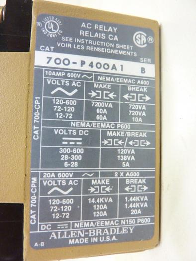Used ALLEN BRADLEY AC Relay 700-P400A1 SER B #43957