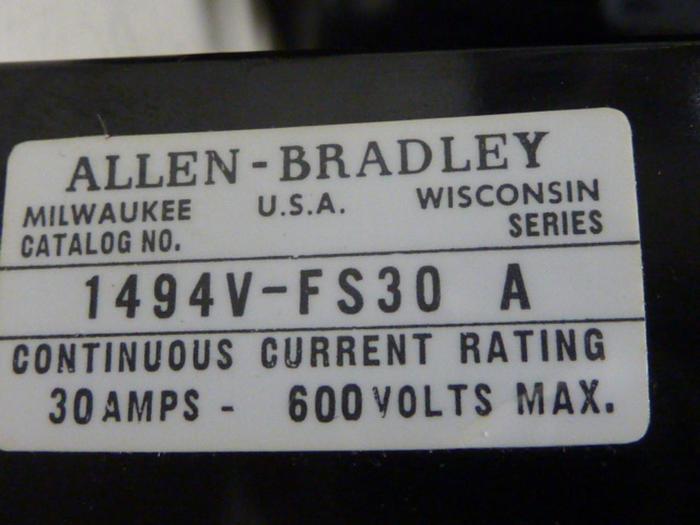Used ALLEN BRADLEY 30 Amp Disconnect Switch 1494V-DS30 SER A #57417