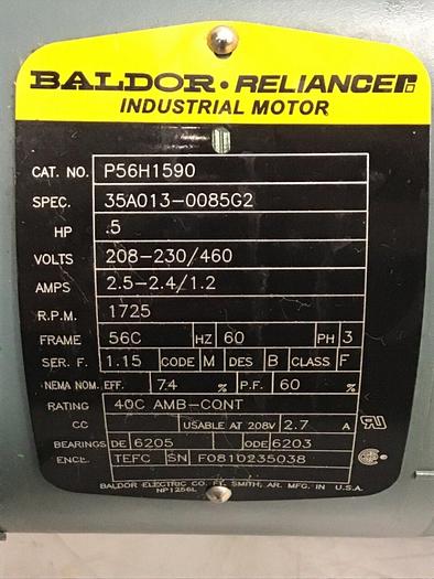 Used BALDOR .5 HP Industrial Motor w/Gear Box P56H1590 Used
