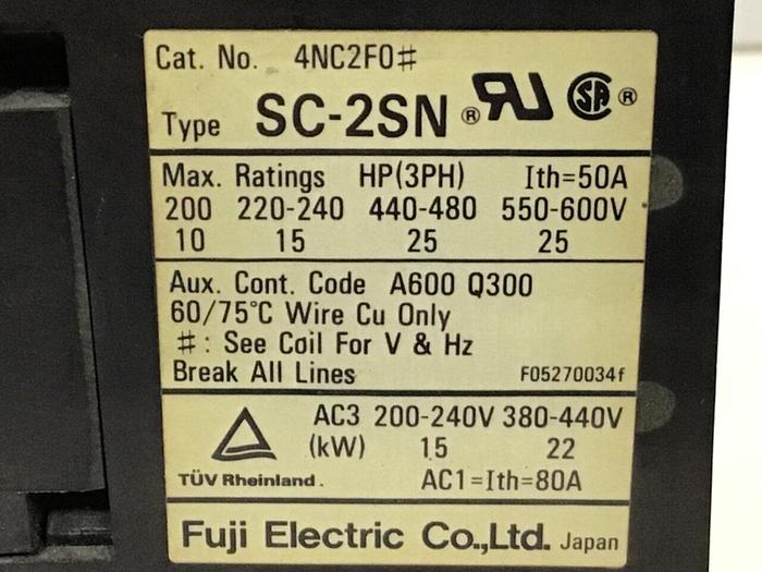 Used FUJI ELECTRIC Contactor SC-2SN 4NC2F0 #120071