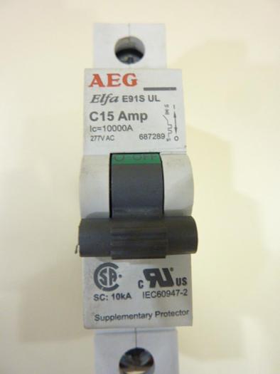 Used AEG MOTOR CONTROL 15 Amp Circuit Breaker E91S-C15 #42866