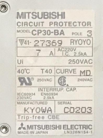 Used MITSUBISHI 20 Amp Circuit Breaker CP30-BA-3P-20A #119607