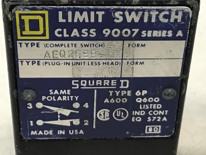 Used SQUARE D Limit Switch 9007-AEQ2699 Used