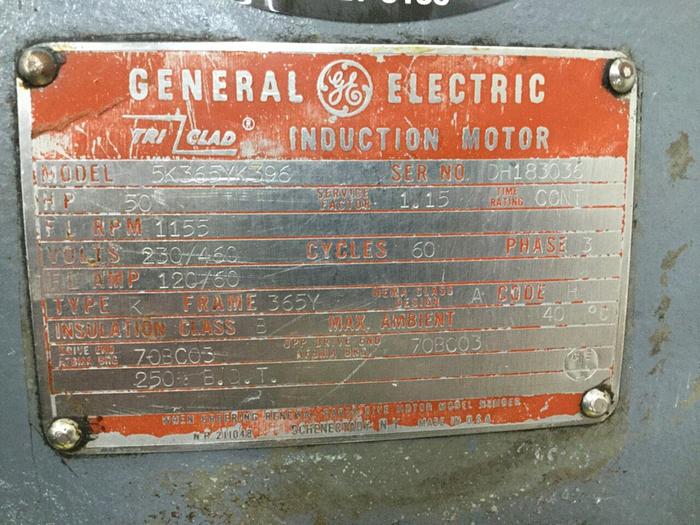 Used GENERAL ELECTRIC 50 HP Motor 5K365YK396 Used