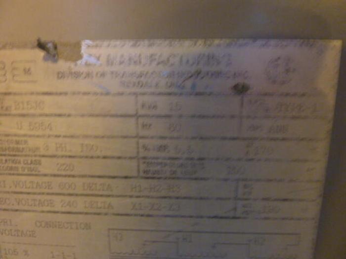 Used REX 15 kVA Transformer B15JC #32034