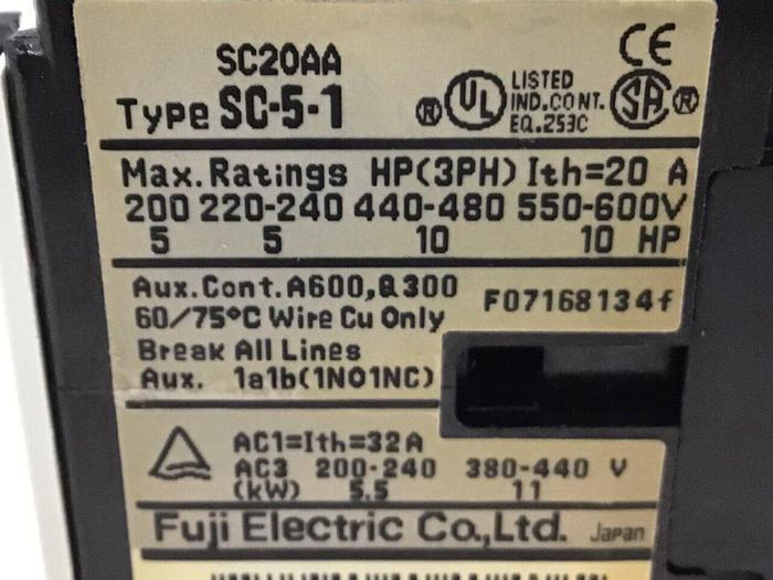 Used FUJI ELECTRIC Contactor SC-5-1 SC20AA #123988