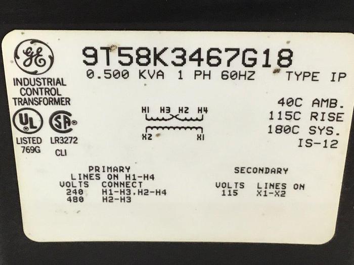 Used GENERAL ELECTRIC / GE 0.500 kVA Transformer 9T58K3467G18 #130990