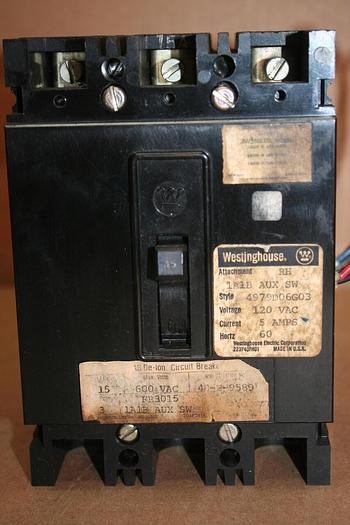Used WESTINGHOUSE 15 Amp Circuit Breaker 4979D06G03 #20740