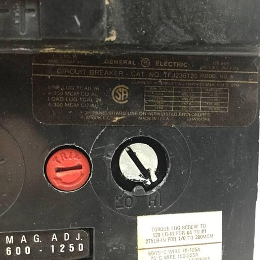 Used GENERAL ELECTRIC / GE 125 Amp Circuit Breaker TFJ236125 Used