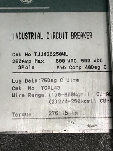 Used GENERAL ELECTRIC / GE 250 Amp Circuit Breaker TJJ436250WL #144658