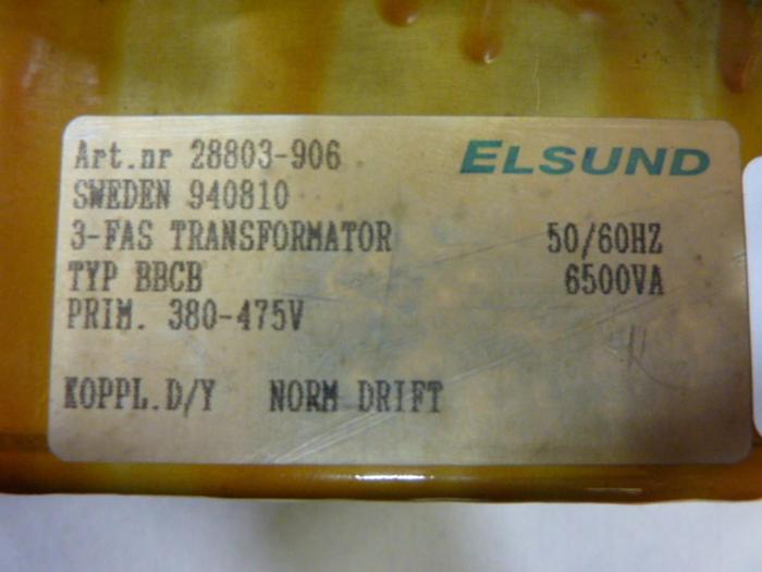 Used ELSUND 6.5 kVA Transformer 28803-906 #58908