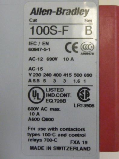 Used ALLEN BRADLEY Contactor 100S-C09D404C SER A #63623