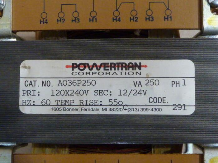 Used POWERTRAN 0.25 kVA Transformer A036P250 #33952