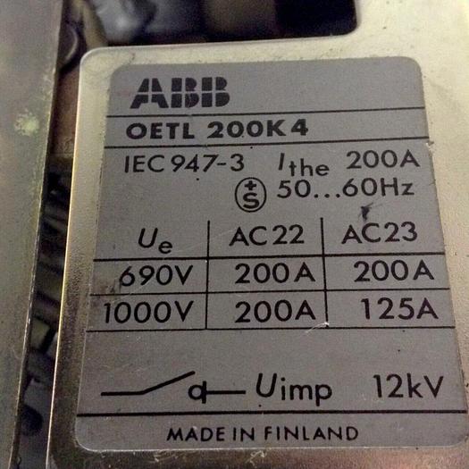Used ABB Load Break Disconnct Switch OETL 200K4 #73385