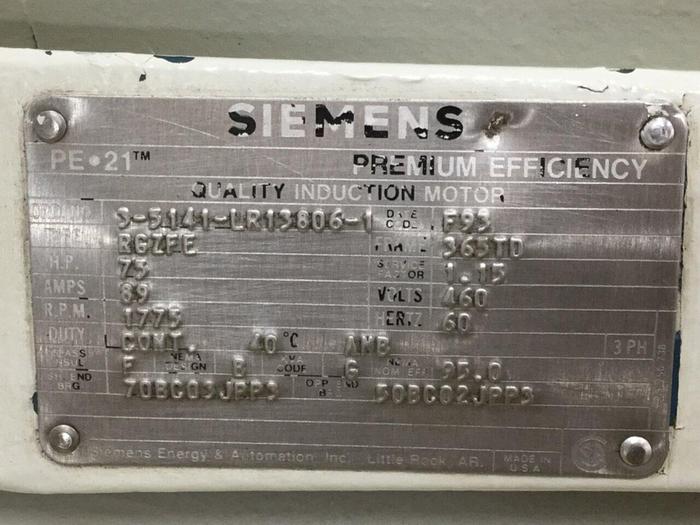 Used SIEMENS 75 HP Motor RGZFE 75HP Used