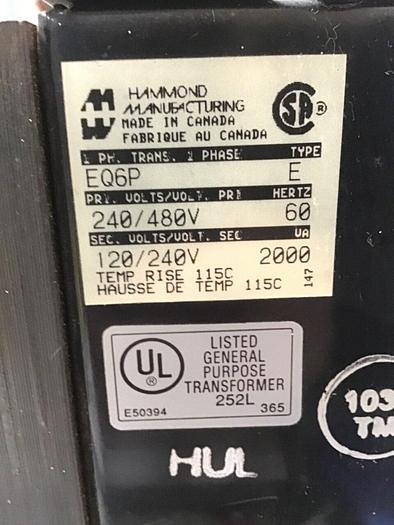 Used HAMMOND 2 kVA Transformer EQ6P #123890