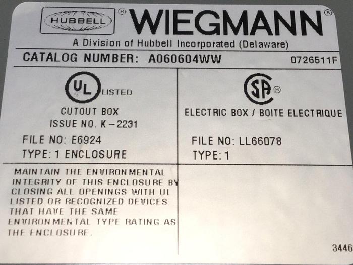 WIEGMANN Cutout / Electric Box A060604WW #110768