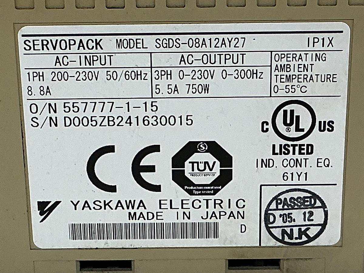 Used YASKAWA ELECTRIC SGDS-08A12AY27