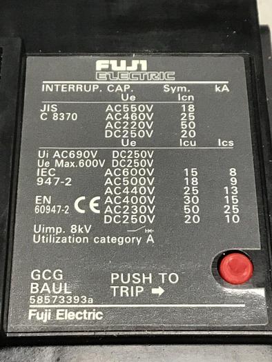 Used FUJI ELECTRIC 175 Amp Circuit Breaker w/ Switch SA203BAUL175 Used