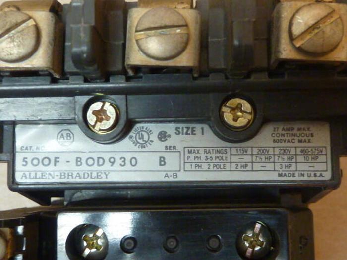 Used ALLEN BRADLEY AC Contactor 500F-BOD930 SER B #32103