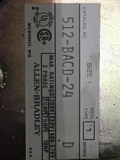 Used ALLEN BRADLEY Starter Disconnect 512-BACD-24 SER D #127034