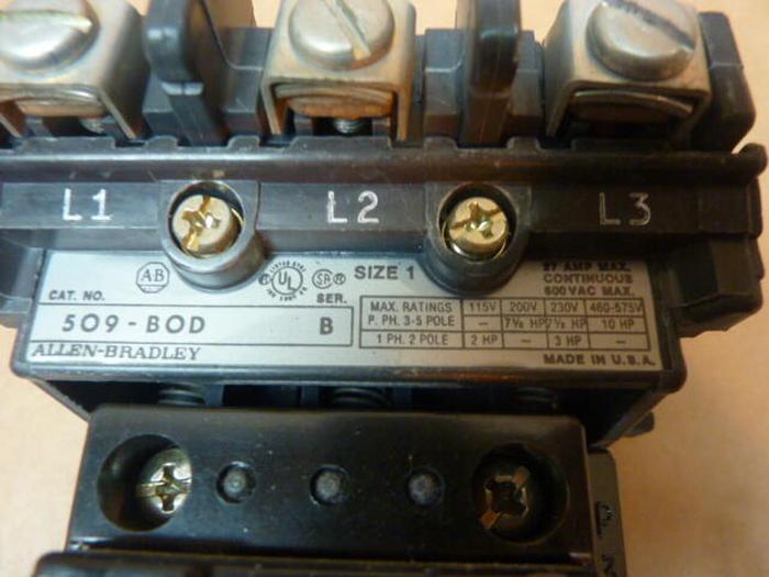 Used ALLEN BRADLEY Starter Size 1 509-BOD SER B W28 #32016
