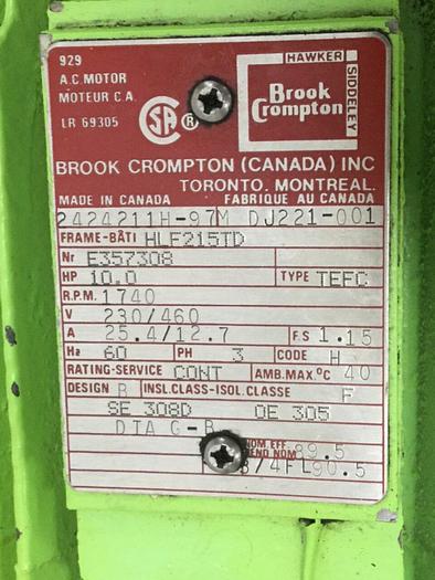 Used BROOK CROMPTON 10 HP Motor 2424211H-97M DJ221-004 #101197