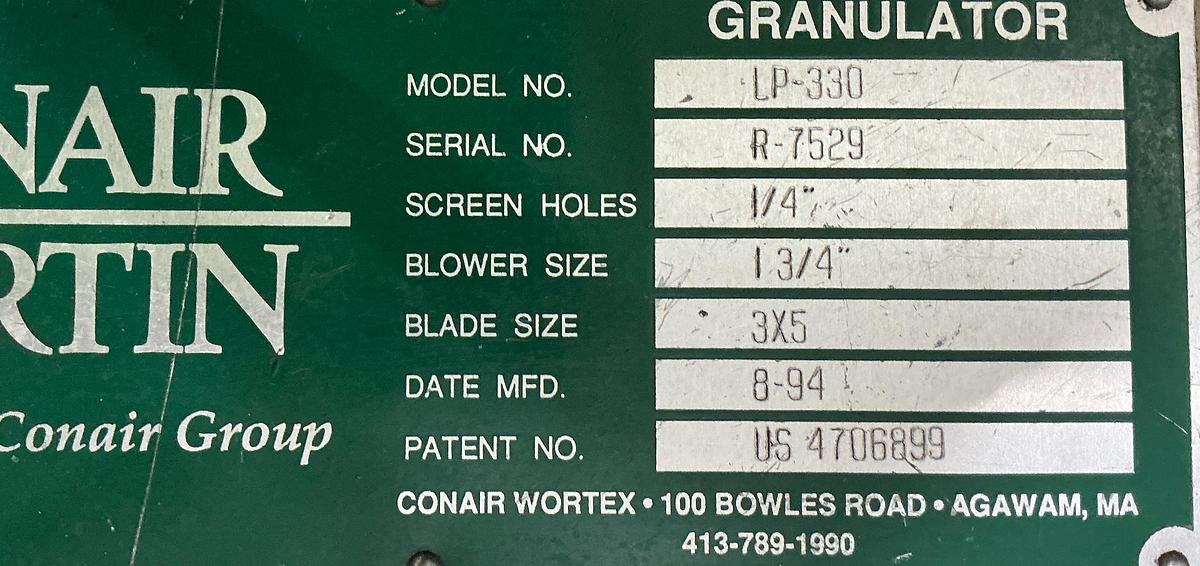 Used Conair Martin LP-330 Grinder Granulator