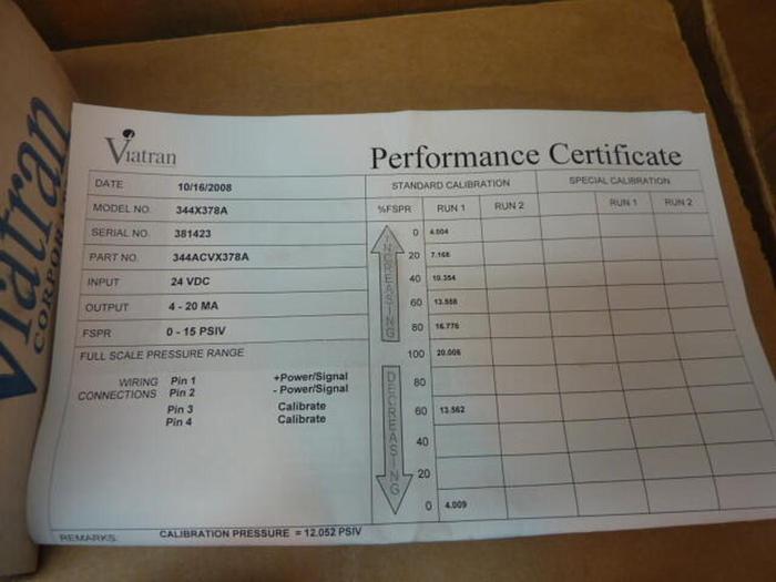 VIATRAN Pressure Transducer 344ACVX378A #32479