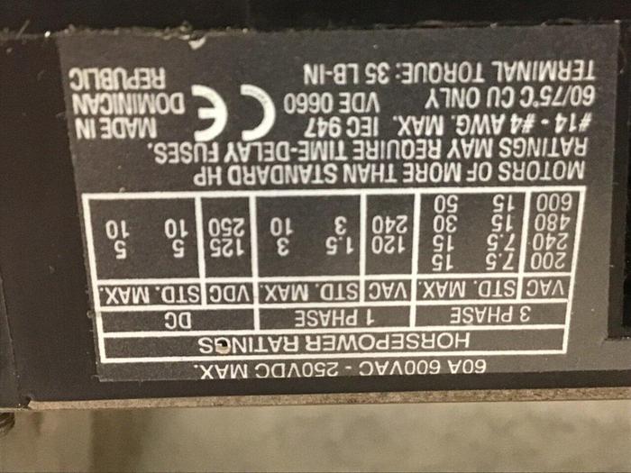 Used ALLEN BRADLEY Disconnect Switch 194R-NJ060P3 SER B #140918