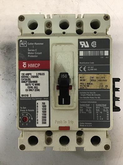Used CUTLER HAMMER Circuit Breaker 150 Amp HMCP150U4B08 #141388