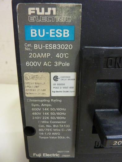 Used FUJI ELECTRIC 20 Amp Circuit Breaker BU-ESB3020 Used