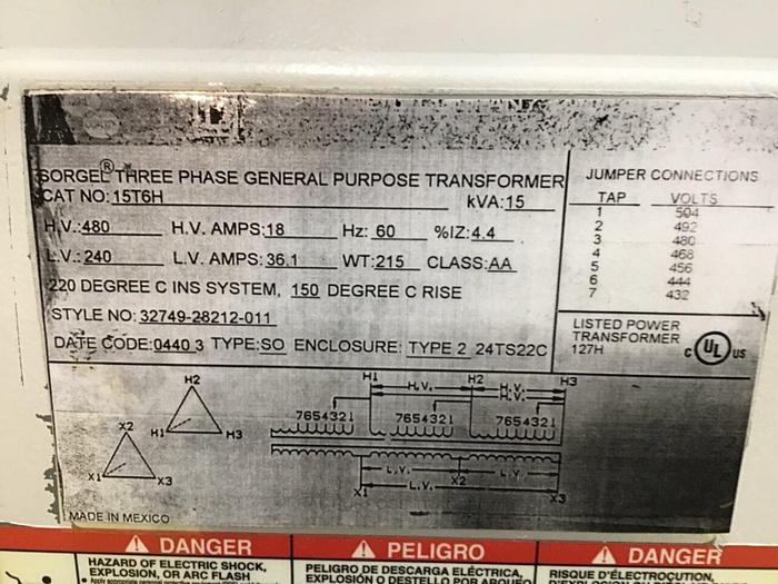 Used SQUARE D 15 kVA Transformer 15T6H Used