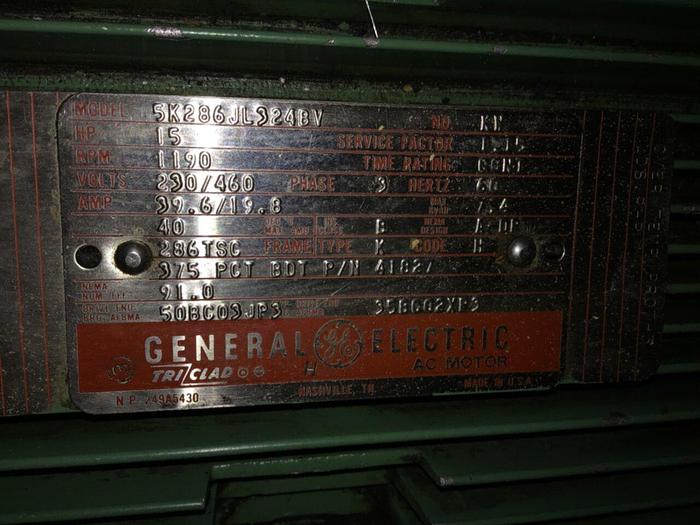 Used GENERAL ELECTRIC 15 HP Motor 5K286JL324BV Used