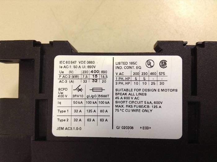 Used SIEMENS Contactor 3RT1 034-3A.0 #87189