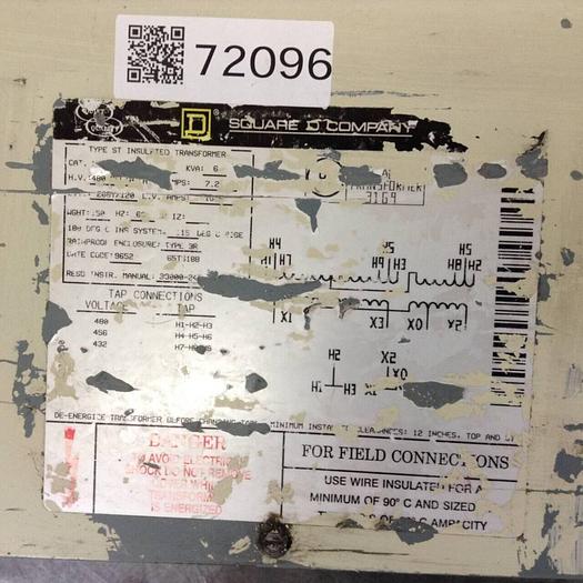 Used SQUARE D 6 kVA Transformer 6T2F #72096