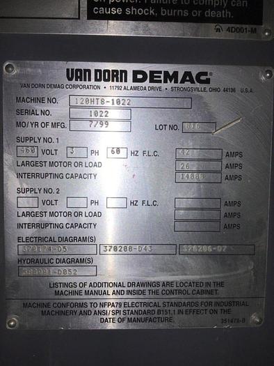 Used VAN DORN DEMAG 120 Ton Injection Mold Machine 120HT-8 USED