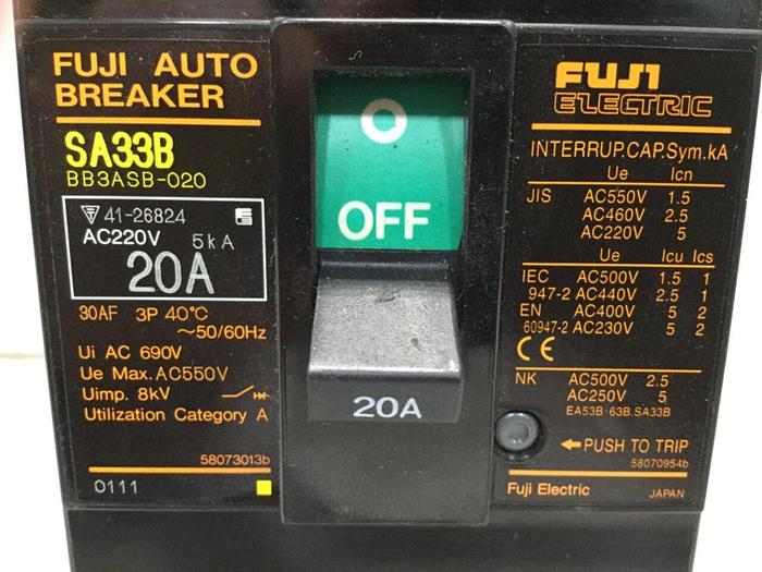 Used FUJI ELECTRIC 20 Amp Auto Circuit Breaker SA33B-20 #108880