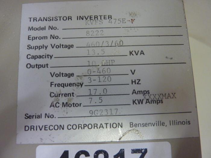 Used DRIVECON CORP Transistor Inverter KVFS 475E-F #46817