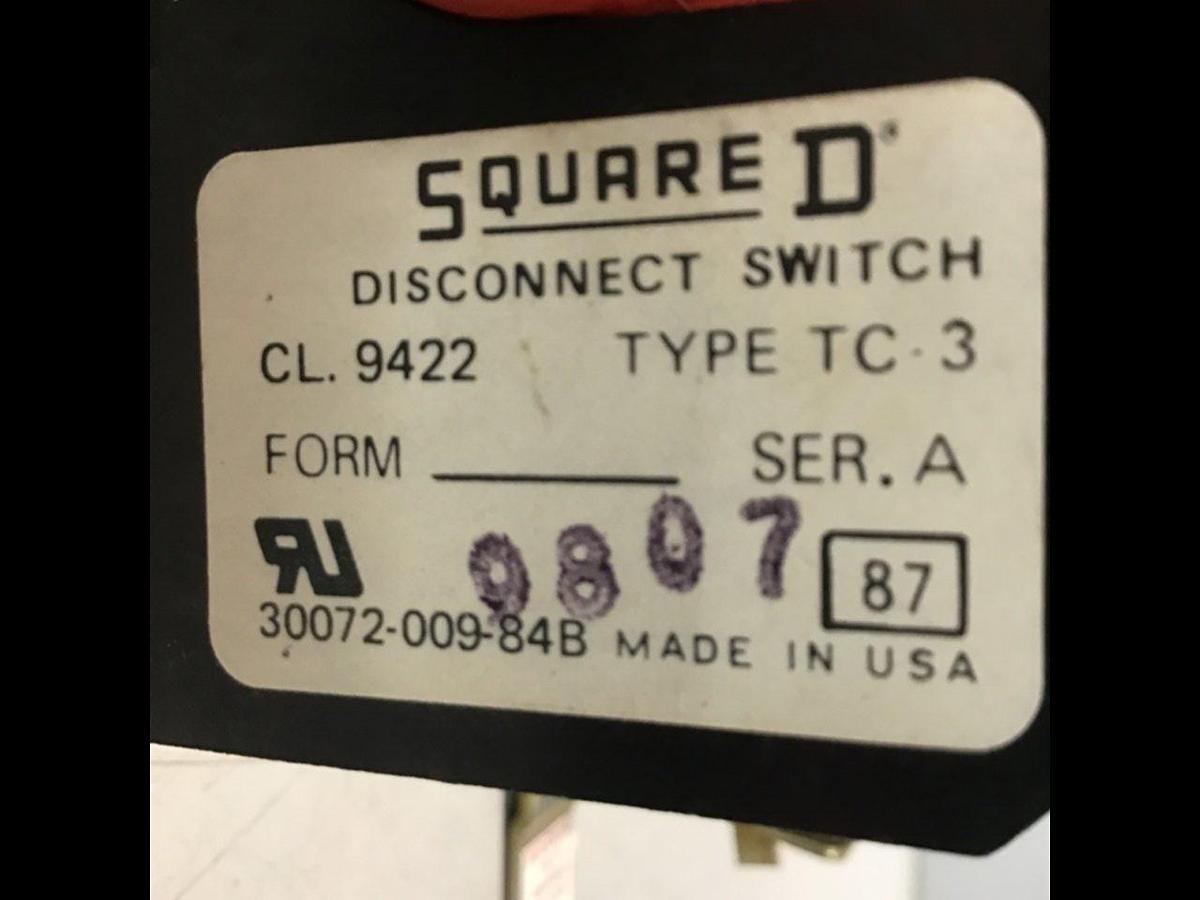 Used SQUARE D Disconnect Switch 9422-TC-3 USED