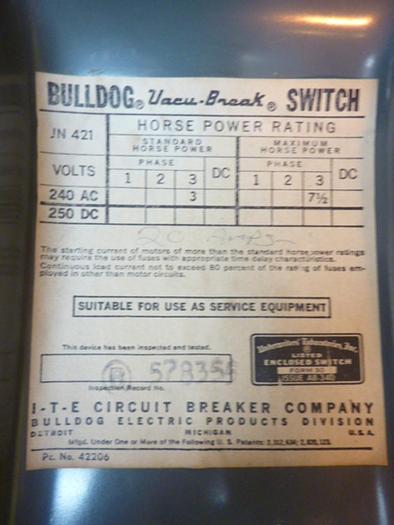 Used ITE SIEMENS 30 Amp Safety Disconnect Switch JN-421 #41601