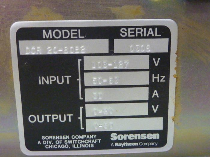 Used SORENSEN Power Supply DCR 20-80B2 #63685