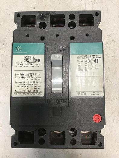 Used GENERAL ELECTRIC / GE 100 Amp Circuit Breaker TED136100 USED