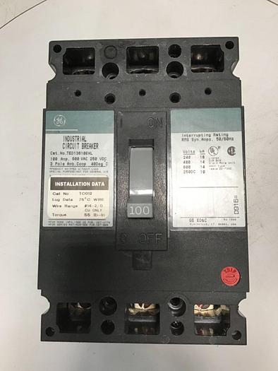 Used GENERAL ELECTRIC / GE 100 Amp Circuit Breaker TED136100XL Used