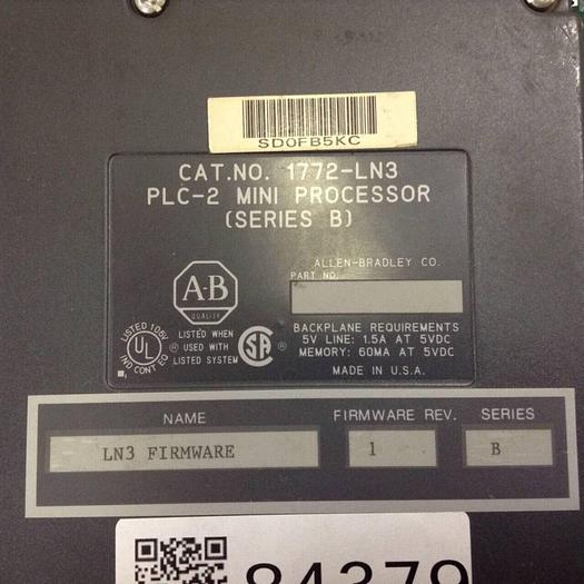 Used ALLEN BRADLEY LOT of 4 Units, PLC-2 Mini Processor 1772-LN3 SER B #84379