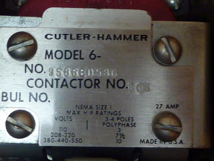 Used CUTLER HAMMER Motor Starter Size 1 9586ED58G #27066