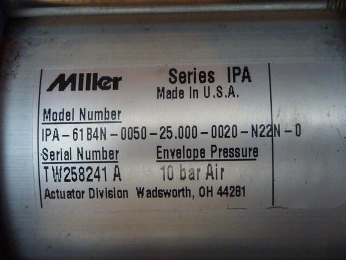 Used MILLER ELECTRIC Air Cylinder IPA-61B4N-0050-25.000-0020-N22N-0 #29360